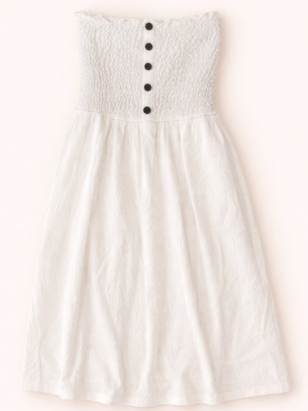 Kismet Women’s Size M White Strapless Smocked SunDress with Button Front